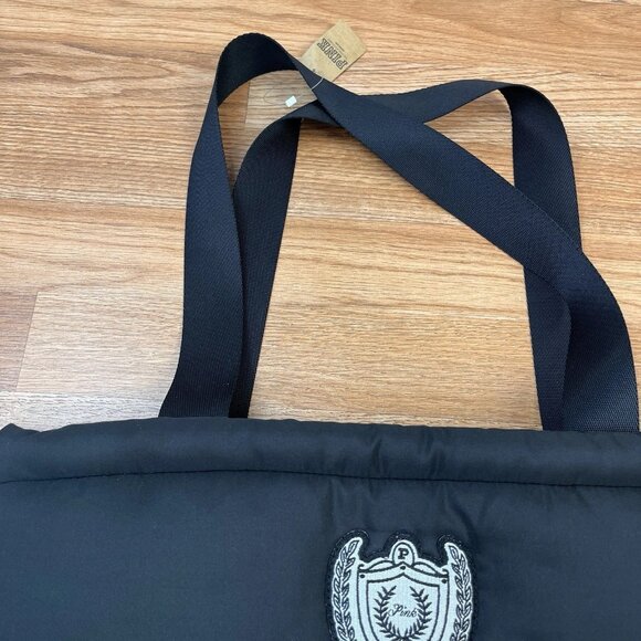 Victoria's Secret PINK Logo Quilted Puffer Tote Travel Gym Bag Black Large NEW - Picture 5 of 10